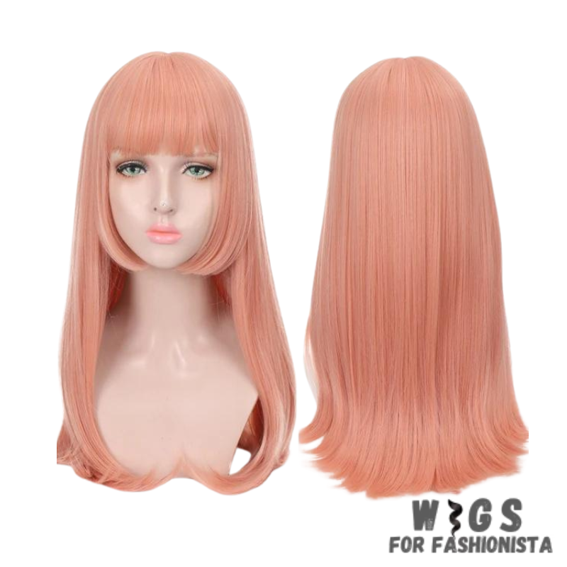 Female Long Straight Hair Wig with Bangs, crafted with premium quality synthetic fibers, features luxuriously long and silky straight hair that falls gracefully down your shoulders. The addition of bangs frames the face delicately, adding a touch of softness and sophistication to your look. The synthetic fibers have a natural sheen and movement, for realistic appearance. Designed for comfort and durability, lightweight and breathable construction. -WIGS FOR FASHIONISTA