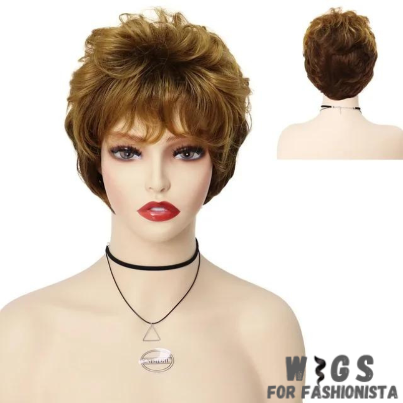 Synthetic Short Hairstyle Wig with Bangs, expertly crafted to mimic the texture and movement of natural hair, ensuring a realistic appearance, breathable and lightweight construction. Provides all-day comfort, whether you're out on the town or lounging at home. The bangs frame the face beautifully, adding a flattering touch to any look. -WIGS FOR FASHIONISTA