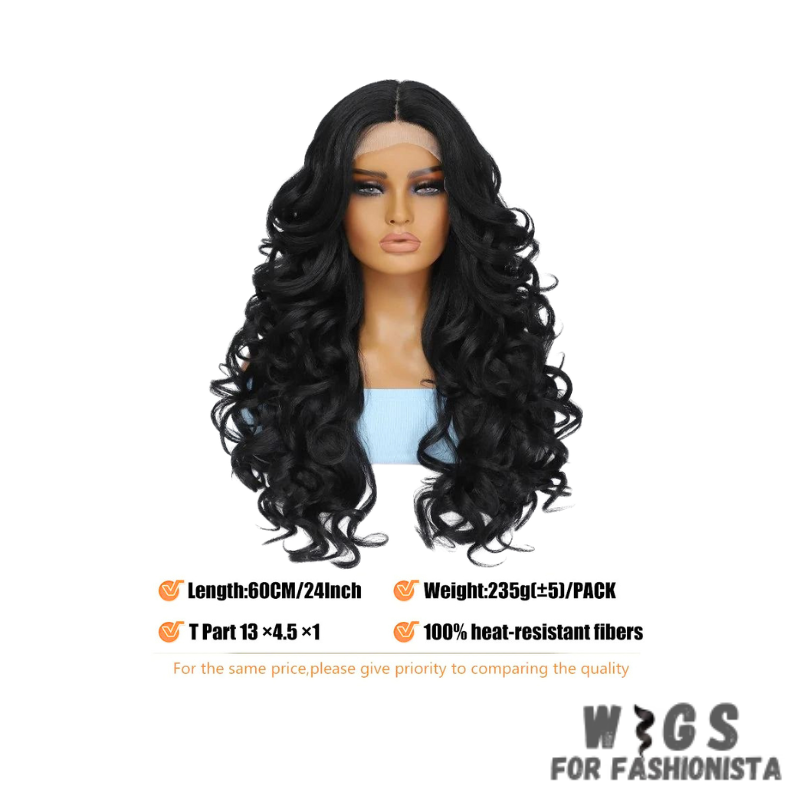 Black Brown Curly Synthetic Lace Front Wig.Black with brown highlights,creating a subtle and dimensional look.Curly,offering voluminous and bouncy curls for added flair.Various length options available.High-quality synthetic fibers.Natural-looking lace front construction for seamless blending with your hairline. -WIGS FOR FASHIONISTA