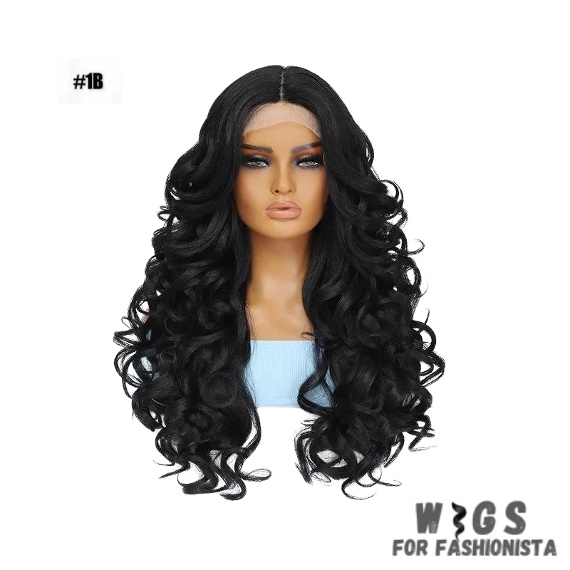 Black Brown Curly Synthetic Lace Front Wig.Black with brown highlights,creating a subtle and dimensional look.Curly,offering voluminous and bouncy curls for added flair.Various length options available.High-quality synthetic fibers.Natural-looking lace front construction for seamless blending with your hairline. -WIGS FOR FASHIONISTA