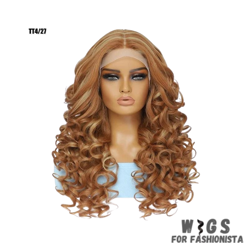 Black Brown Curly Synthetic Lace Front Wig.Black with brown highlights,creating a subtle and dimensional look.Curly,offering voluminous and bouncy curls for added flair.Various length options available.High-quality synthetic fibers.Natural-looking lace front construction for seamless blending with your hairline. -WIGS FOR FASHIONISTA
