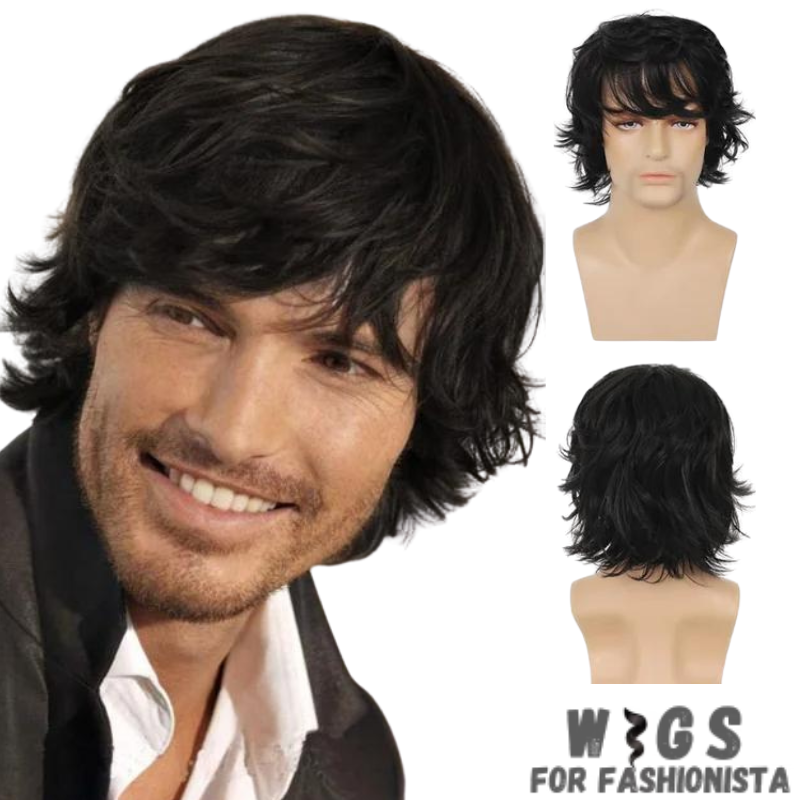 Men's Fluffy Natural Wig,high-quality synthetic fibers,a realistic hair solution that combines style & comfort. Made from durable synthetic fibers,features a fluffy & voluminous style. Natural color options ensures seamless blend  to existing hair or desired look. Opt for a classic black, a rich brown, or a trendy blonde, each hue is carefully crafted to offer a realistic & flattering finish. Lightweight & breathable design. Adjustable straps ensure a secure and customized fit. -WIGS FOR FASHIONISTA