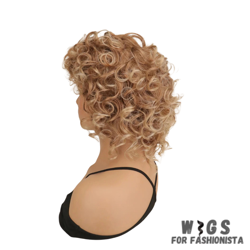 Crafted from high-quality synthetic fibers, this wig offers a soft and natural-looking texture resembles human hair. Lightweight fibers and easy to style.Adjustable wig cap, secure and comfortable fit,designed to provide optimal airflow and ventilation.Blonde Short Curly Synthetic Wig offers a versatile and stylish solution that allows you to express your unique personality with confidence.Hello to effortless glamour with this premium synthetic wig. -WIGS FOR FASHIONISTA