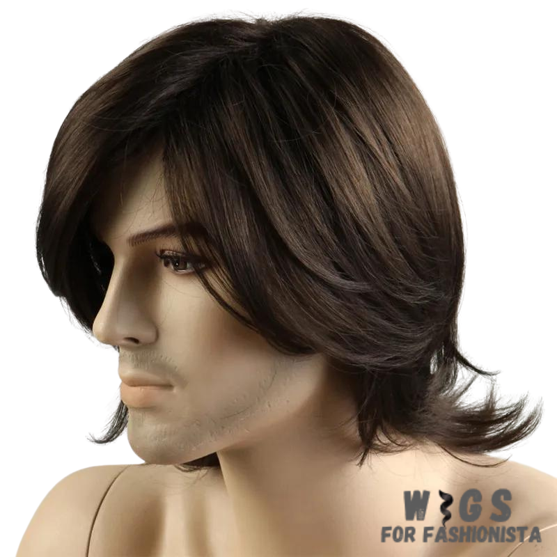 Brown Color Straight Male Wig, meticulously crafted to offer a natural and refined appearance. Features: Color: Brown, offering a classic and timeless look. Texture: Straight, providing a sleek and polished. hairstyle.Length: Various options available, catering to different preferences. Material: High-quality synthetic fibers that closely resemble the texture and appearance of real hair. Cap Construction: Breathable and adjustable cap for maximum comfort and secure fit. -WIGS FOR FASHIONISTA