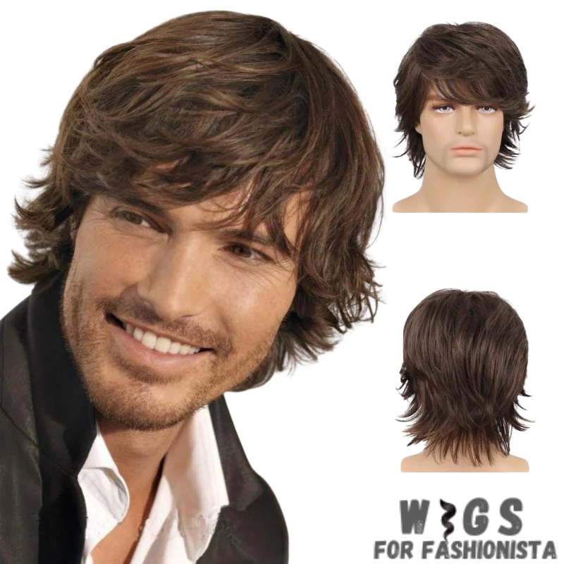 Men's Fluffy Natural Wig,high-quality synthetic fibers,a realistic hair solution that combines style & comfort. Made from durable synthetic fibers,features a fluffy & voluminous style. Natural color options ensures seamless blend  to existing hair or desired look. Opt for a classic black, a rich brown, or a trendy blonde, each hue is carefully crafted to offer a realistic & flattering finish. Lightweight & breathable design. Adjustable straps ensure a secure and customized fit. -WIGS FOR FASHIONISTA