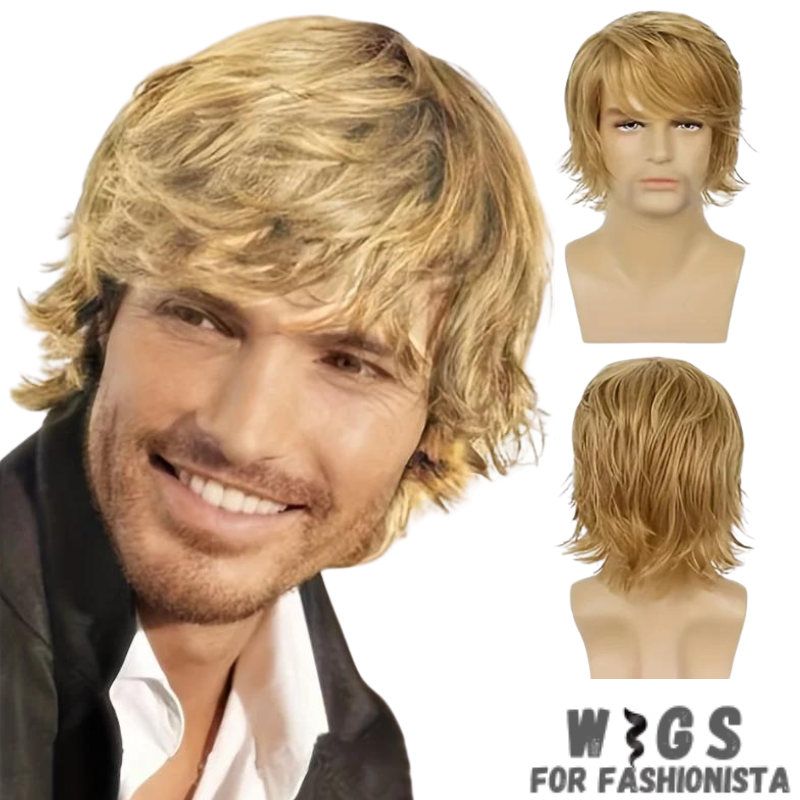 Men's Fluffy Natural Wig,high-quality synthetic fibers,a realistic hair solution that combines style & comfort. Made from durable synthetic fibers,features a fluffy & voluminous style. Natural color options ensures seamless blend  to existing hair or desired look. Opt for a classic black, a rich brown, or a trendy blonde, each hue is carefully crafted to offer a realistic & flattering finish. Lightweight & breathable design. Adjustable straps ensure a secure and customized fit. -WIGS FOR FASHIONISTA
