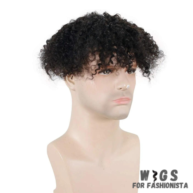 Kinky Curly Men's Toupee, crafted with high-quality human hair, realistic and seamless. Handcrafted toupee for a customized fit. Breathable and durable base for all-day comfort and secure attachment. Various shades available to match your natural hair color. Features:Human hair. natural look, feel, and movement. Kinky curly,distinct and stylish appearance. -WIGS FOR FASHIONISTA