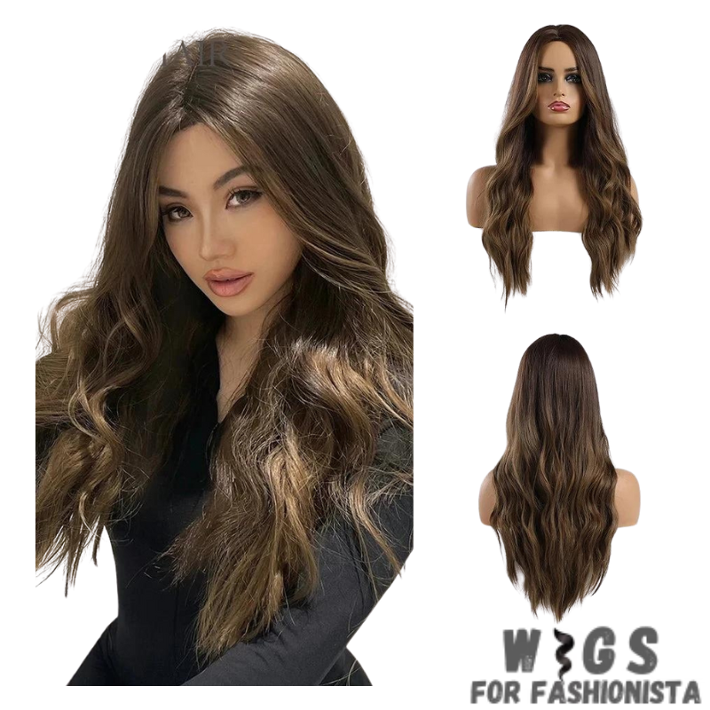 Crafted with premium synthetic fibers, this wig features a captivating wavy texture that exudes natural beauty and charm. The middle part adds a touch of sophistication, framing the face perfectly and enhancing your features. Adjustable cap construction, this wig offers a comfortable and secure fit, ensuring all-day wearability without any discomfort. The synthetic fibers have a soft and realistic feel, closely resembling the texture of natural hair. -WIGS FOR FASHIONISTA