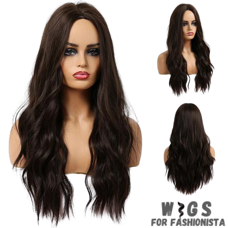 Crafted with premium synthetic fibers, this wig features a captivating wavy texture that exudes natural beauty and charm. The middle part adds a touch of sophistication, framing the face perfectly and enhancing your features. Adjustable cap construction, this wig offers a comfortable and secure fit, ensuring all-day wearability without any discomfort. The synthetic fibers have a soft and realistic feel, closely resembling the texture of natural hair. -WIGS FOR FASHIONISTA