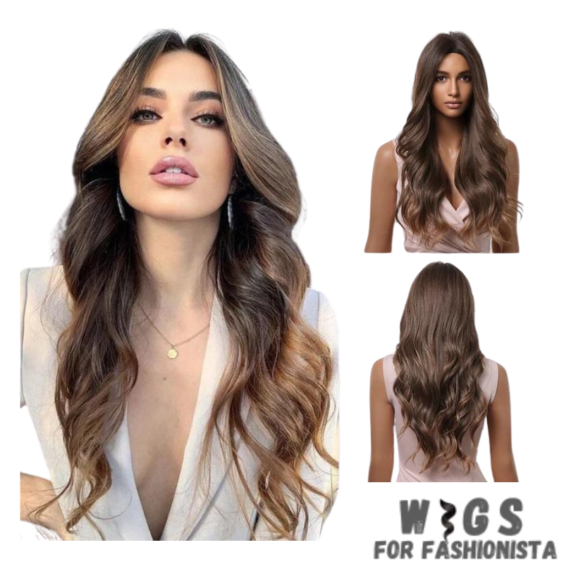Crafted with premium synthetic fibers, this wig features a captivating wavy texture that exudes natural beauty and charm. The middle part adds a touch of sophistication, framing the face perfectly and enhancing your features. Adjustable cap construction, this wig offers a comfortable and secure fit, ensuring all-day wearability without any discomfort. The synthetic fibers have a soft and realistic feel, closely resembling the texture of natural hair. -WIGS FOR FASHIONISTA