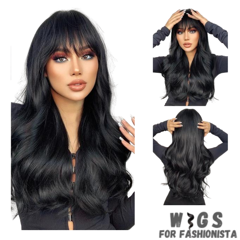 Crafted with premium synthetic fibers, this wig features a captivating wavy texture that exudes natural beauty and charm. The middle part adds a touch of sophistication, framing the face perfectly and enhancing your features. Adjustable cap construction, this wig offers a comfortable and secure fit, ensuring all-day wearability without any discomfort. The synthetic fibers have a soft and realistic feel, closely resembling the texture of natural hair. -WIGS FOR FASHIONISTA