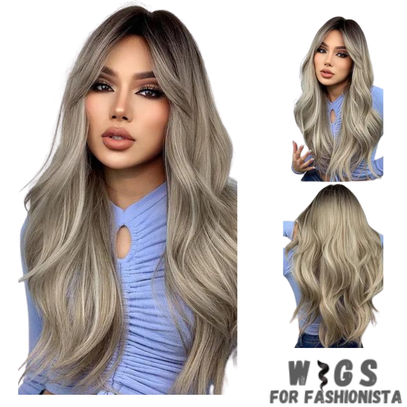 Crafted with premium synthetic fibers, this wig features a captivating wavy texture that exudes natural beauty and charm. The middle part adds a touch of sophistication, framing the face perfectly and enhancing your features. Adjustable cap construction, this wig offers a comfortable and secure fit, ensuring all-day wearability without any discomfort. The synthetic fibers have a soft and realistic feel, closely resembling the texture of natural hair. -WIGS FOR FASHIONISTA