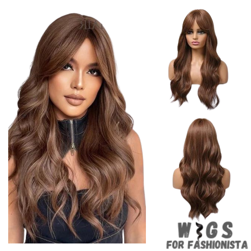 Crafted with premium synthetic fibers, this wig features a captivating wavy texture that exudes natural beauty and charm. The middle part adds a touch of sophistication, framing the face perfectly and enhancing your features. Adjustable cap construction, this wig offers a comfortable and secure fit, ensuring all-day wearability without any discomfort. The synthetic fibers have a soft and realistic feel, closely resembling the texture of natural hair. -WIGS FOR FASHIONISTA
