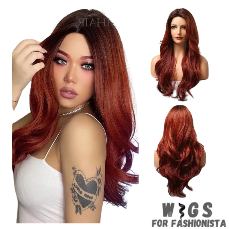 Crafted with premium synthetic fibers, this wig features a captivating wavy texture that exudes natural beauty and charm. The middle part adds a touch of sophistication, framing the face perfectly and enhancing your features. Adjustable cap construction, this wig offers a comfortable and secure fit, ensuring all-day wearability without any discomfort. The synthetic fibers have a soft and realistic feel, closely resembling the texture of natural hair. -WIGS FOR FASHIONISTA