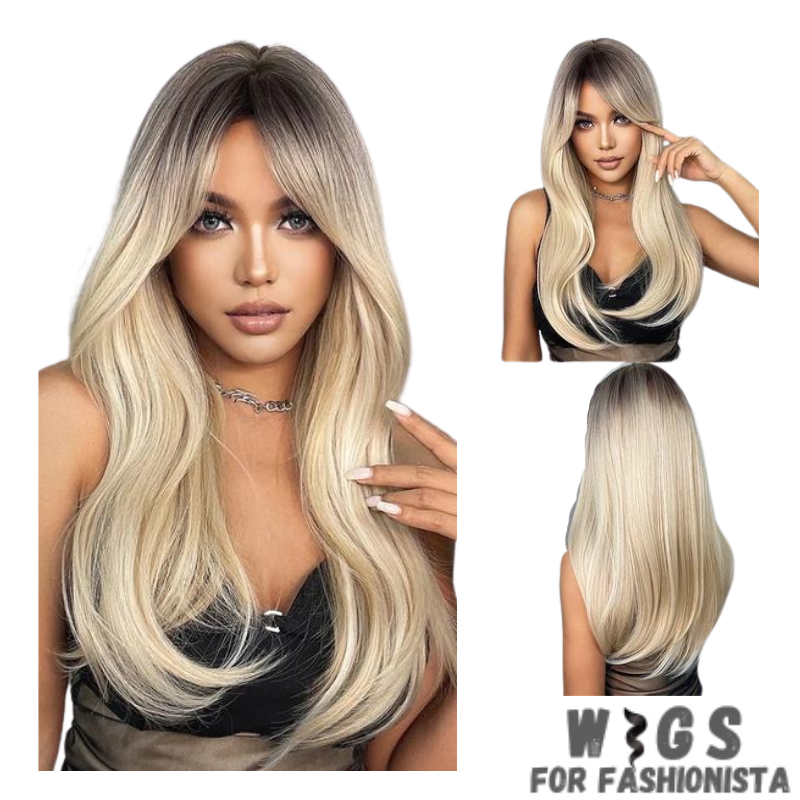 Crafted with premium synthetic fibers, this wig features a captivating wavy texture that exudes natural beauty and charm. The middle part adds a touch of sophistication, framing the face perfectly and enhancing your features. Adjustable cap construction, this wig offers a comfortable and secure fit, ensuring all-day wearability without any discomfort. The synthetic fibers have a soft and realistic feel, closely resembling the texture of natural hair. -WIGS FOR FASHIONISTA