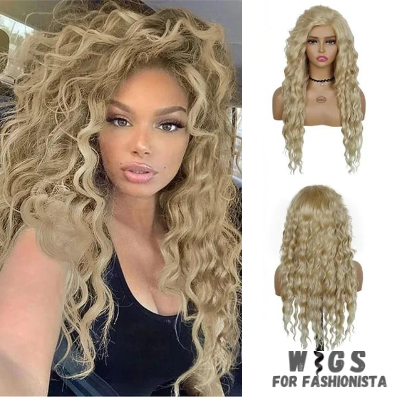 Long Curly Synthetic Wig, meticulously crafted to offer stunning curls and effortless elegance.Long, cascading curls for a dramatic and eye-catching appearance.Curly, offering dynamic movement and bounce for added allure. Various shades available to match your desired look or natural hair color.High-quality synthetic fibers that closely mimic the texture and shine of real hair. Breathable and adjustable cap for all-day comfort and secure fit. -WIGS FOR FASHIONISTA