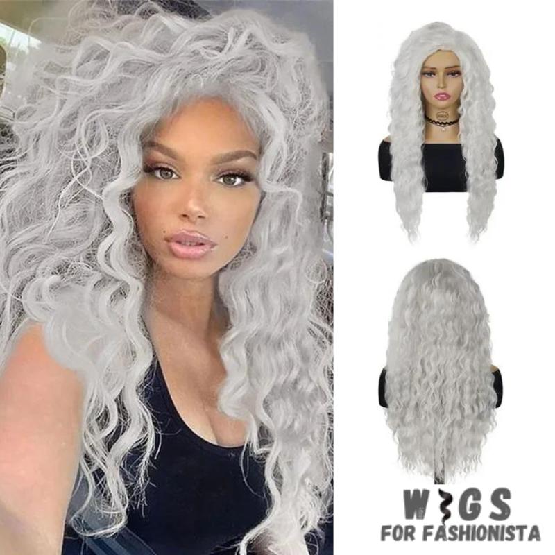 Long Curly Synthetic Wig, meticulously crafted to offer stunning curls and effortless elegance.Long, cascading curls for a dramatic and eye-catching appearance.Curly, offering dynamic movement and bounce for added allure. Various shades available to match your desired look or natural hair color.High-quality synthetic fibers that closely mimic the texture and shine of real hair. Breathable and adjustable cap for all-day comfort and secure fit. -WIGS FOR FASHIONISTA