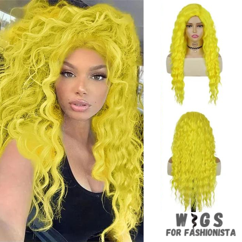 Long Curly Synthetic Wig, meticulously crafted to offer stunning curls and effortless elegance.Long, cascading curls for a dramatic and eye-catching appearance.Curly, offering dynamic movement and bounce for added allure. Various shades available to match your desired look or natural hair color.High-quality synthetic fibers that closely mimic the texture and shine of real hair. Breathable and adjustable cap for all-day comfort and secure fit. -WIGS FOR FASHIONISTA
