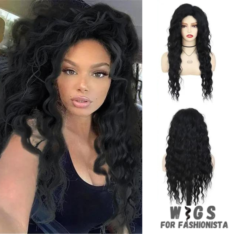 Long Curly Synthetic Wig, meticulously crafted to offer stunning curls and effortless elegance.Long, cascading curls for a dramatic and eye-catching appearance.Curly, offering dynamic movement and bounce for added allure. Various shades available to match your desired look or natural hair color.High-quality synthetic fibers that closely mimic the texture and shine of real hair. Breathable and adjustable cap for all-day comfort and secure fit. -WIGS FOR FASHIONISTA