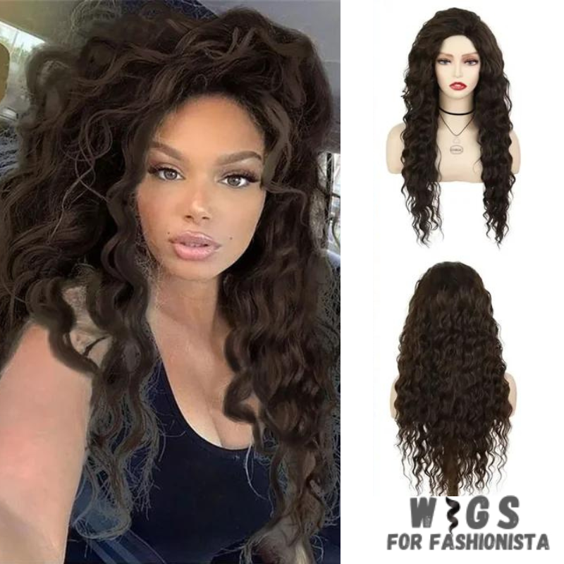 Long Curly Synthetic Wig, meticulously crafted to offer stunning curls and effortless elegance.Long, cascading curls for a dramatic and eye-catching appearance.Curly, offering dynamic movement and bounce for added allure. Various shades available to match your desired look or natural hair color.High-quality synthetic fibers that closely mimic the texture and shine of real hair. Breathable and adjustable cap for all-day comfort and secure fit. -WIGS FOR FASHIONISTA