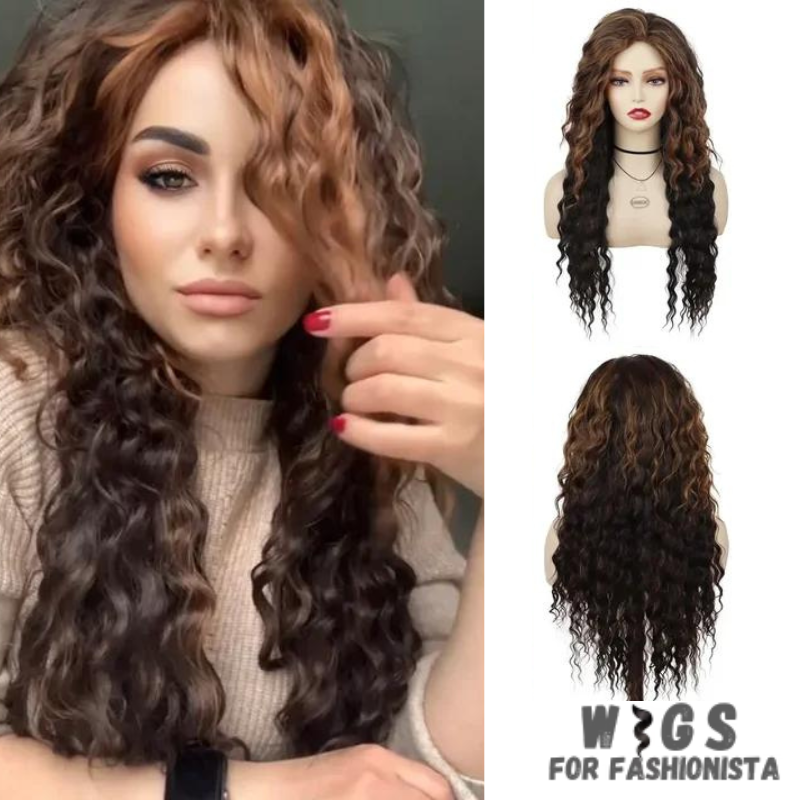 Long Curly Synthetic Wig, meticulously crafted to offer stunning curls and effortless elegance.Long, cascading curls for a dramatic and eye-catching appearance.Curly, offering dynamic movement and bounce for added allure. Various shades available to match your desired look or natural hair color.High-quality synthetic fibers that closely mimic the texture and shine of real hair. Breathable and adjustable cap for all-day comfort and secure fit. -WIGS FOR FASHIONISTA