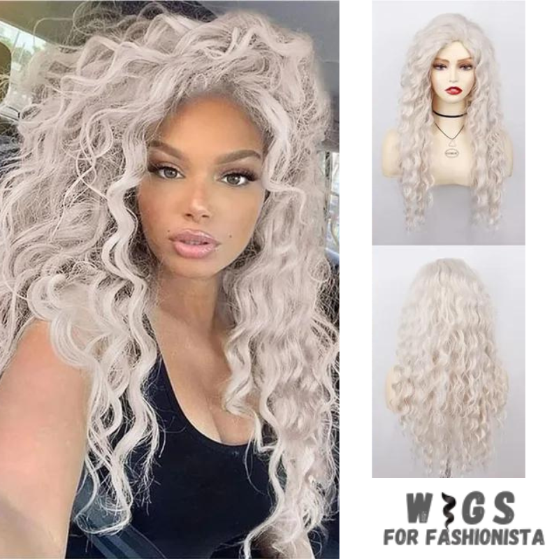 Long Curly Synthetic Wig, meticulously crafted to offer stunning curls and effortless elegance.Long, cascading curls for a dramatic and eye-catching appearance.Curly, offering dynamic movement and bounce for added allure. Various shades available to match your desired look or natural hair color.High-quality synthetic fibers that closely mimic the texture and shine of real hair. Breathable and adjustable cap for all-day comfort and secure fit. -WIGS FOR FASHIONISTA