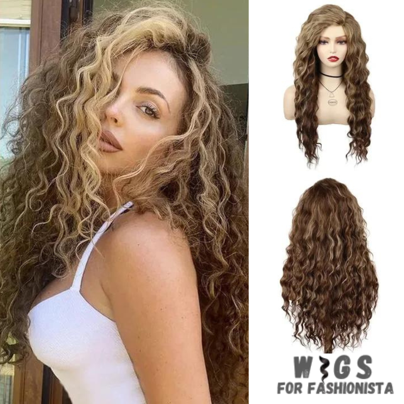 Long Curly Synthetic Wig, meticulously crafted to offer stunning curls and effortless elegance.Long, cascading curls for a dramatic and eye-catching appearance.Curly, offering dynamic movement and bounce for added allure. Various shades available to match your desired look or natural hair color.High-quality synthetic fibers that closely mimic the texture and shine of real hair. Breathable and adjustable cap for all-day comfort and secure fit. -WIGS FOR FASHIONISTA