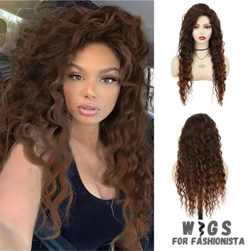 Long Curly Synthetic Wig, meticulously crafted to offer stunning curls and effortless elegance.Long, cascading curls for a dramatic and eye-catching appearance.Curly, offering dynamic movement and bounce for added allure. Various shades available to match your desired look or natural hair color.High-quality synthetic fibers that closely mimic the texture and shine of real hair. Breathable and adjustable cap for all-day comfort and secure fit. -WIGS FOR FASHIONISTA