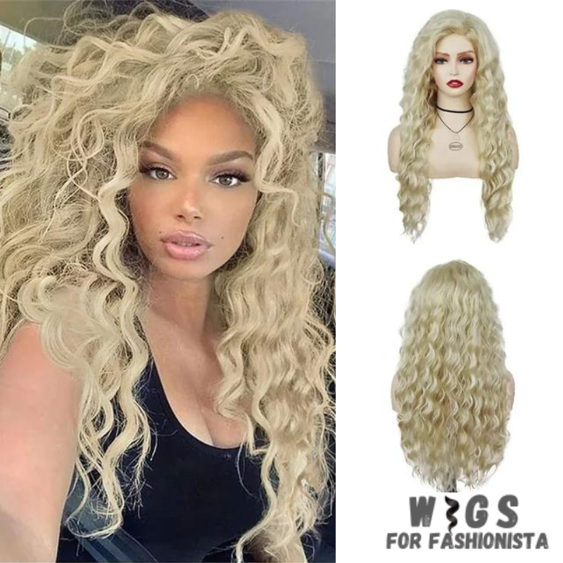 Long Curly Synthetic Wig, meticulously crafted to offer stunning curls and effortless elegance.Long, cascading curls for a dramatic and eye-catching appearance.Curly, offering dynamic movement and bounce for added allure. Various shades available to match your desired look or natural hair color.High-quality synthetic fibers that closely mimic the texture and shine of real hair. Breathable and adjustable cap for all-day comfort and secure fit. -WIGS FOR FASHIONISTA