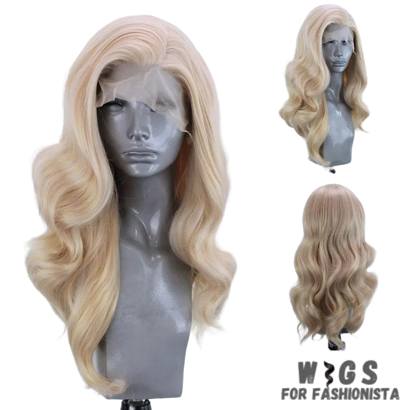 Long Wavy Blonde Synthetic Wig, luxurious long waves, wavy texture. Blonde color, w/ variety of option of platinum blonde hue, a honey blonde shade, or something in between to suit your personal style and preferences. High-quality synthetic fibers, soft and natural-looking texture that closely resembles human hair. Lightweight and easy to style. Adjustable wig cap, ensures a secure and comfortable fit. Designed to provide optimal airflow and ventilation. -WIGS FOR FASHIONISTA