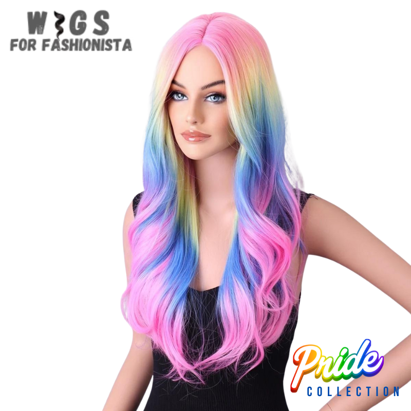 Long Body Colorful Wave Synthetic Wig,vivid hues meet luxurious waves to create a captivating and dynamic look. Crafted with high-quality synthetic fibers, this wig offers the perfect blend of style and convenience. With multiple colorful palette, from radiant reds to electric blues, vibrant greens, and sunny yellows, each strand is infused with a spectrum of hues that create a mesmerizing and eye-catching effect. -WIGS FOR FASHIONISTA