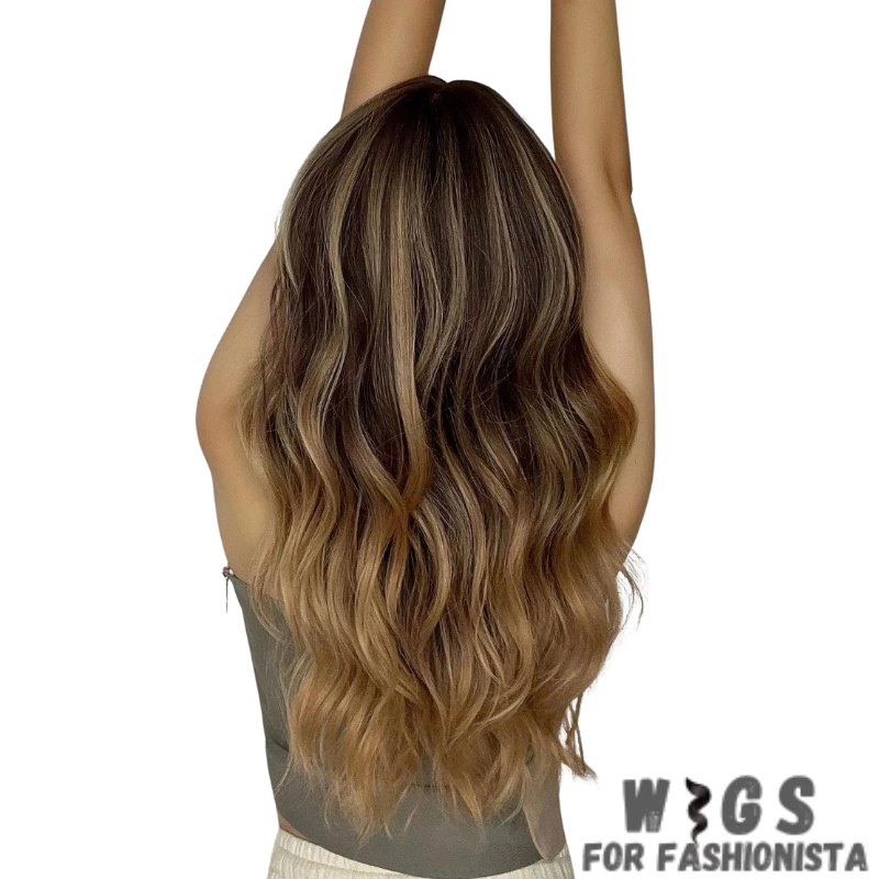 Medium Water Wavy Ombre Wig – Crafted with premium synthetic fibers, this wig features medium-length waves that flow effortlessly, creating a mesmerizing water wavy effect. The ombre coloring adds depth and dimension to the hairstyle, transitioning seamlessly from one shade to another for a stunning and dynamic look. With adjustable cap and breathable construction, this wig offers a comfortable and secure fit.  -WIGS FOR FASHIONISTA