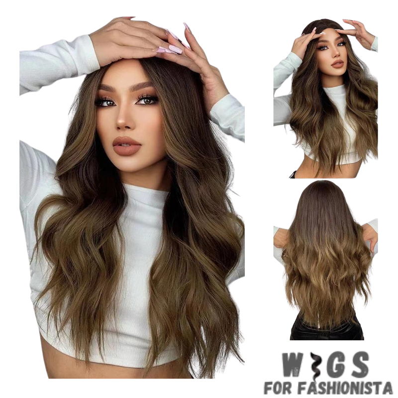 Crafted with premium synthetic fibers, this wig features a captivating wavy texture that exudes natural beauty and charm. The middle part adds a touch of sophistication, framing the face perfectly and enhancing your features. Adjustable cap construction, this wig offers a comfortable and secure fit, ensuring all-day wearability without any discomfort. The synthetic fibers have a soft and realistic feel, closely resembling the texture of natural hair. -WIGS FOR FASHIONISTA