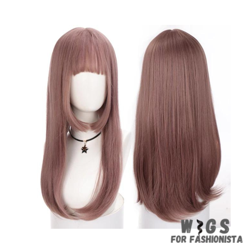Female Long Straight Hair Wig with Bangs, crafted with premium quality synthetic fibers, features luxuriously long and silky straight hair that falls gracefully down your shoulders. The addition of bangs frames the face delicately, adding a touch of softness and sophistication to your look. The synthetic fibers have a natural sheen and movement, for realistic appearance. Designed for comfort and durability, lightweight and breathable construction. -WIGS FOR FASHIONISTA