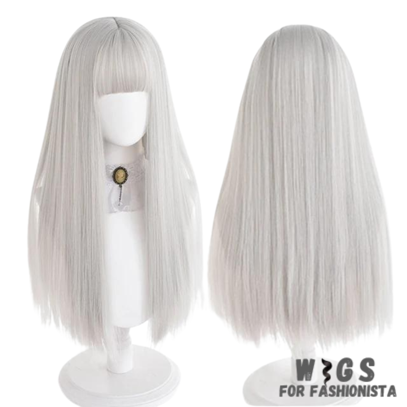 Female Long Straight Hair Wig with Bangs, crafted with premium quality synthetic fibers, features luxuriously long and silky straight hair that falls gracefully down your shoulders. The addition of bangs frames the face delicately, adding a touch of softness and sophistication to your look. The synthetic fibers have a natural sheen and movement, for realistic appearance. Designed for comfort and durability, lightweight and breathable construction. -WIGS FOR FASHIONISTA