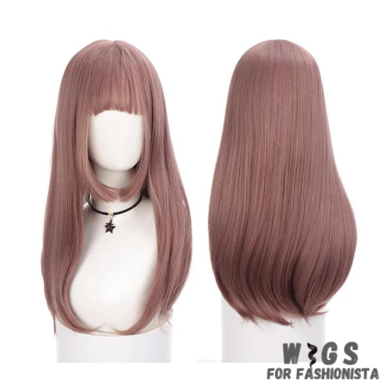 Female Long Straight Hair Wig with Bangs, crafted with premium quality synthetic fibers, features luxuriously long and silky straight hair that falls gracefully down your shoulders. The addition of bangs frames the face delicately, adding a touch of softness and sophistication to your look. The synthetic fibers have a natural sheen and movement, for realistic appearance. Designed for comfort and durability, lightweight and breathable construction. -WIGS FOR FASHIONISTA