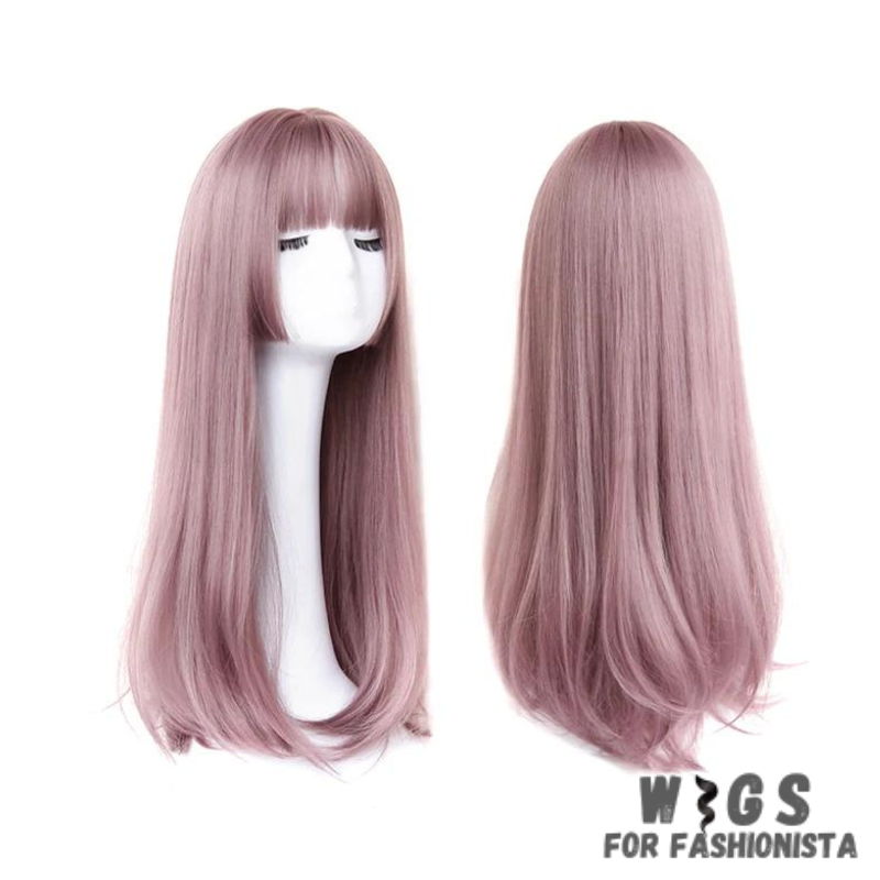 Female Long Straight Hair Wig with Bangs, crafted with premium quality synthetic fibers, features luxuriously long and silky straight hair that falls gracefully down your shoulders. The addition of bangs frames the face delicately, adding a touch of softness and sophistication to your look. The synthetic fibers have a natural sheen and movement, for realistic appearance. Designed for comfort and durability, lightweight and breathable construction. -WIGS FOR FASHIONISTA