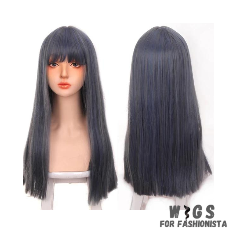 Female Long Straight Hair Wig with Bangs, crafted with premium quality synthetic fibers, features luxuriously long and silky straight hair that falls gracefully down your shoulders. The addition of bangs frames the face delicately, adding a touch of softness and sophistication to your look. The synthetic fibers have a natural sheen and movement, for realistic appearance. Designed for comfort and durability, lightweight and breathable construction. -WIGS FOR FASHIONISTA
