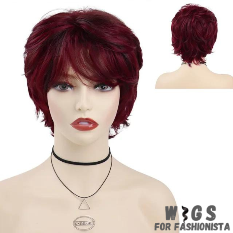 Synthetic Short Hairstyle Wig with Bangs, expertly crafted to mimic the texture and movement of natural hair, ensuring a realistic appearance, breathable and lightweight construction. Provides all-day comfort, whether you're out on the town or lounging at home. The bangs frame the face beautifully, adding a flattering touch to any look. -WIGS FOR FASHIONISTA