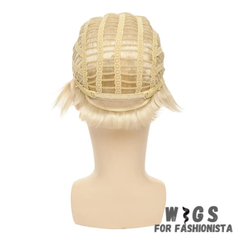 Short Blonde Synthetic Wig for Men – Crafted with premium synthetic fibers, features a trendy short length & a stunning blonde hue that adds a touch of modern flair to any look. The sleek & manageable style ensures easy maintenance & a polished appearance. Designed for comfort & durability, lightweight construction that allows for all-day wear without any discomfort. The synthetic fibers mimic the texture and shine of natural hair, providing a realistic and undetectable finish. -WIGS FOR FASHIONISTA