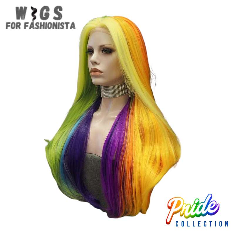 Synthetic lace front colorful hair wigs, comes in dazzling array of hues. from bold With synthetic lace front wigs, one can experiment with different hairstyles, whether one prefer sleek and straight, voluminous curls, or tousled waves. Also allows for off-the-face styling, including trendy half-up, half-down looks or elegant updos, giving you the freedom to switch up your appearance effortlessly. Easy to care for and require minimal styling. -WIGS FOR FASHIONISTA