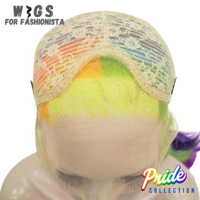 Synthetic lace front colorful hair wigs, comes in dazzling array of hues. from bold With synthetic lace front wigs, one can experiment with different hairstyles, whether one prefer sleek and straight, voluminous curls, or tousled waves. Also allows for off-the-face styling, including trendy half-up, half-down looks or elegant updos, giving you the freedom to switch up your appearance effortlessly. Easy to care for and require minimal styling. -WIGS FOR FASHIONISTA