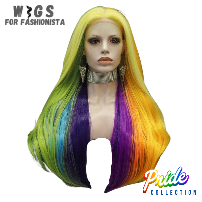 Synthetic lace front colorful hair wigs, comes in dazzling array of hues. from bold With synthetic lace front wigs, one can experiment with different hairstyles, whether one prefer sleek and straight, voluminous curls, or tousled waves. Also allows for off-the-face styling, including trendy half-up, half-down looks or elegant updos, giving you the freedom to switch up your appearance effortlessly. Easy to care for and require minimal styling. -WIGS FOR FASHIONISTA