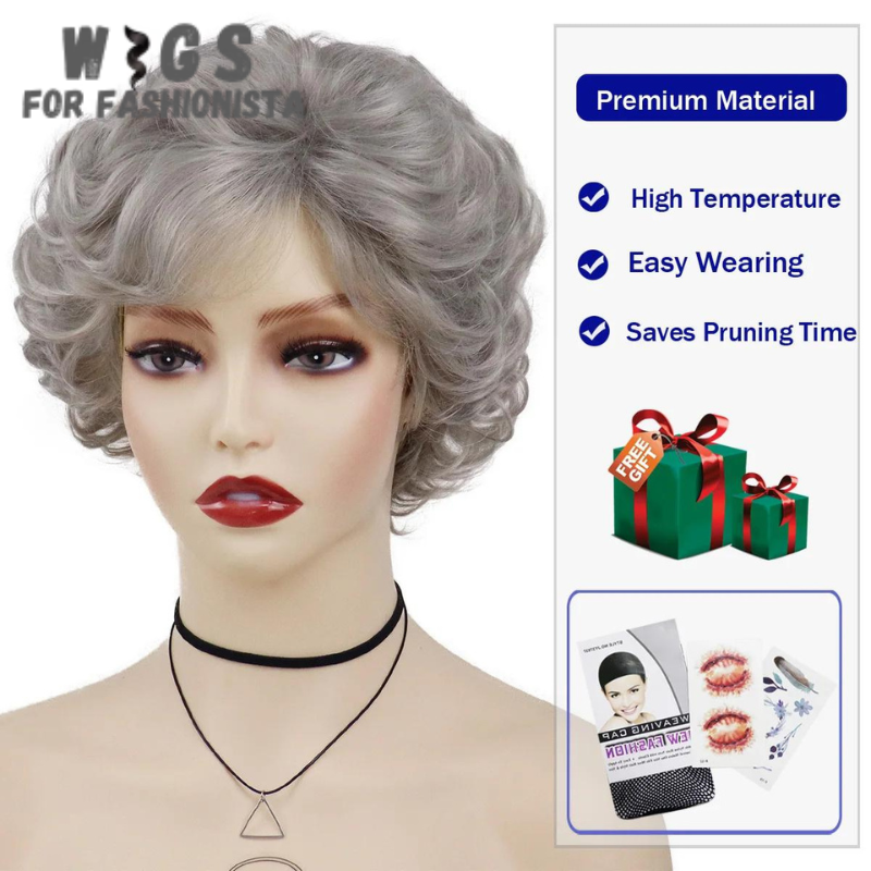 Synthetic Ombre Gray Curly Wig, with beautiful ombre effect, seamless transition from dark gray roots to lighter gray tips. Curly texture. Crafted high-quality synthetic fibers, soft & natural-looking. Heat-resistant & easy to style. With adjustable wig cap, secure & comfortable fit, designed to provide optimal airflow and ventilation. Offers a versatile & stylish solution. -WIGS FOR FASHIONISTA