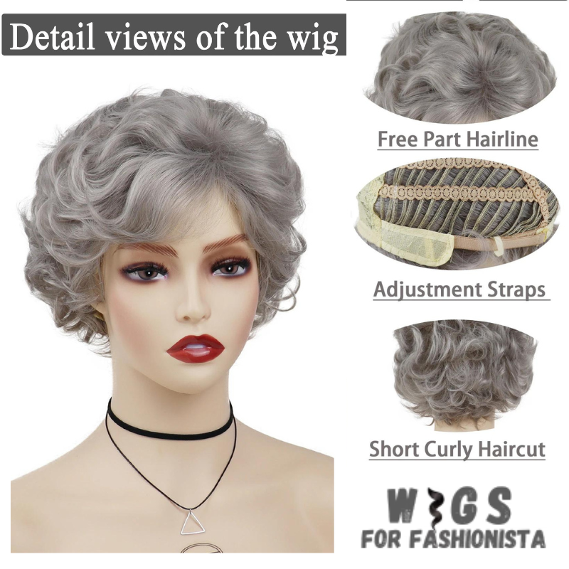 Synthetic Ombre Gray Curly Wig, with beautiful ombre effect, seamless transition from dark gray roots to lighter gray tips. Curly texture. Crafted high-quality synthetic fibers, soft & natural-looking. Heat-resistant & easy to style. With adjustable wig cap, secure & comfortable fit, designed to provide optimal airflow and ventilation. Offers a versatile & stylish solution. -WIGS FOR FASHIONISTA
