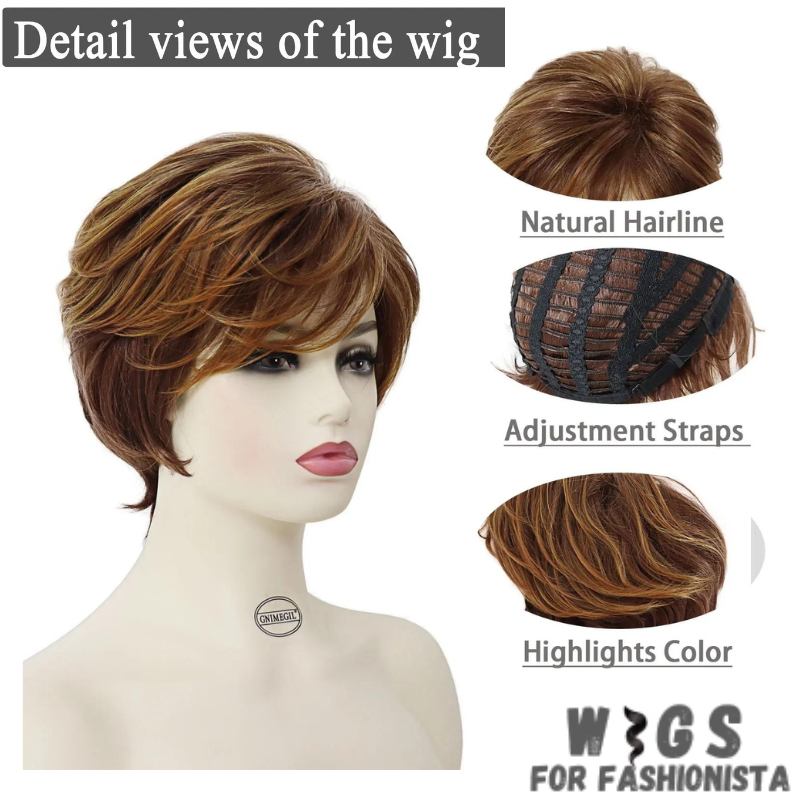 Synthetic Short Hairstyle Wig with Bangs, expertly crafted to mimic the texture and movement of natural hair, ensuring a realistic appearance, breathable and lightweight construction. Provides all-day comfort, whether you're out on the town or lounging at home. The bangs frame the face beautifully, adding a flattering touch to any look. -WIGS FOR FASHIONISTA