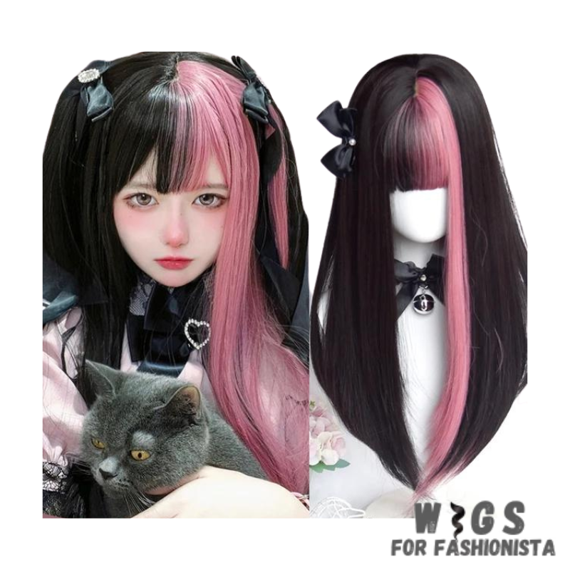 Female Long Straight Hair Wig with Bangs, crafted with premium quality synthetic fibers, features luxuriously long and silky straight hair that falls gracefully down your shoulders. The addition of bangs frames the face delicately, adding a touch of softness and sophistication to your look. The synthetic fibers have a natural sheen and movement, for realistic appearance. Designed for comfort and durability, lightweight and breathable construction. -WIGS FOR FASHIONISTA