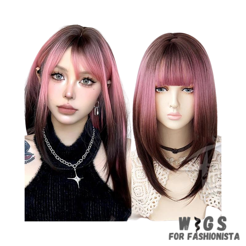 Female Long Straight Hair Wig with Bangs, crafted with premium quality synthetic fibers, features luxuriously long and silky straight hair that falls gracefully down your shoulders. The addition of bangs frames the face delicately, adding a touch of softness and sophistication to your look. The synthetic fibers have a natural sheen and movement, for realistic appearance. Designed for comfort and durability, lightweight and breathable construction. -WIGS FOR FASHIONISTA