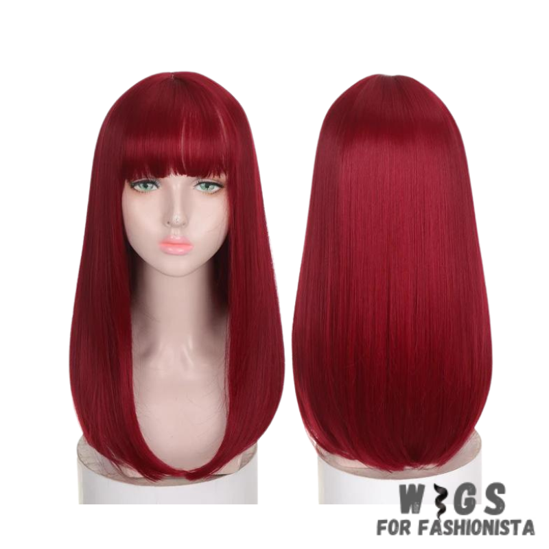 Female Long Straight Hair Wig with Bangs, crafted with premium quality synthetic fibers, features luxuriously long and silky straight hair that falls gracefully down your shoulders. The addition of bangs frames the face delicately, adding a touch of softness and sophistication to your look. The synthetic fibers have a natural sheen and movement, for realistic appearance. Designed for comfort and durability, lightweight and breathable construction. -WIGS FOR FASHIONISTA