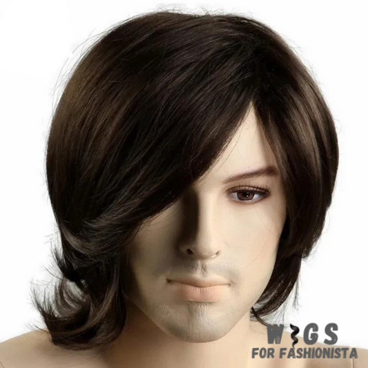 Brown Color Straight Male Wig, meticulously crafted to offer a natural and refined appearance. Features: Color: Brown, offering a classic and timeless look. Texture: Straight, providing a sleek and polished. hairstyle.Length: Various options available, catering to different preferences. Material: High-quality synthetic fibers that closely resemble the texture and appearance of real hair. Cap Construction: Breathable and adjustable cap for maximum comfort and secure fit. -WIGS FOR FASHIONISTA